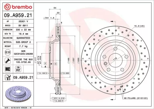 Remschijf BREMBO 09.A959.21)