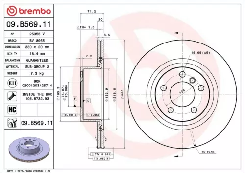 Remschijf BREMBO 09.B569.11)