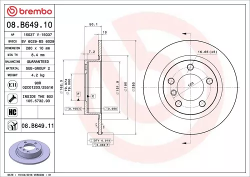 Remschijf BREMBO 08.B649.11)