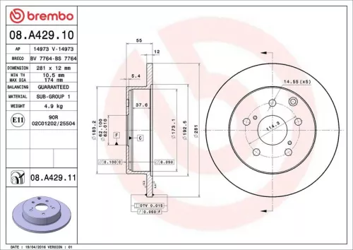 Remschijf BREMBO 08.A429.11)