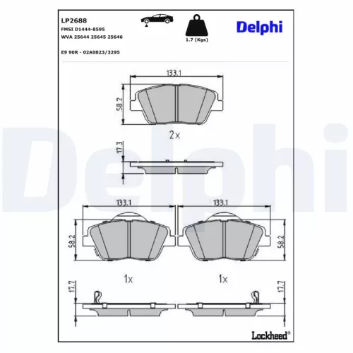 Brake Pad Set, disc brake DELPHI LP2688)