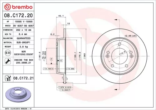 Remschijf BREMBO 08.C172.21)