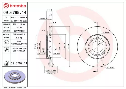 Remschijf BREMBO 09.6799.11)