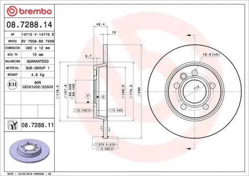 Brake Disc BREMBO 08.7288.11)