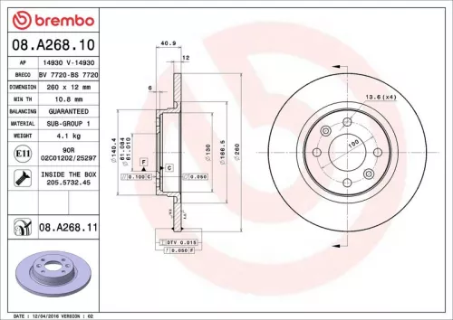 Remschijf BREMBO 08.A268.11)
