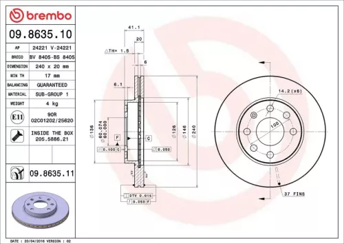 Remschijf BREMBO 09.8635.11)