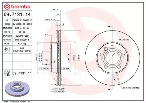 Remschijf BREMBO 09.7131.11)