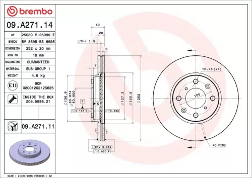 Remschijf BREMBO 09.A271.11)