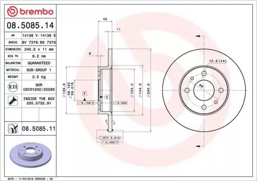 Brake Disc BREMBO 08.5085.11)