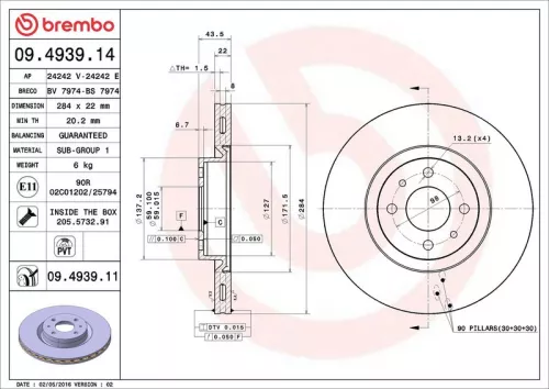 Brake Disc BREMBO 09.4939.11)