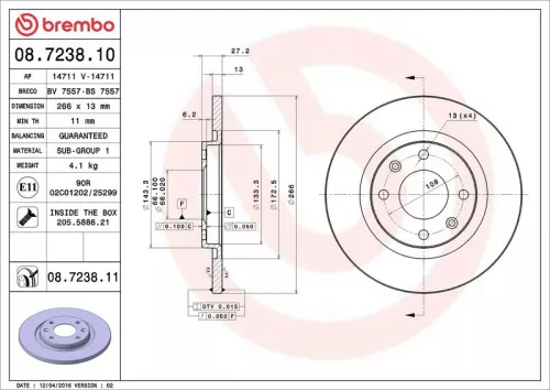 Remschijf BREMBO 08.7238.11)