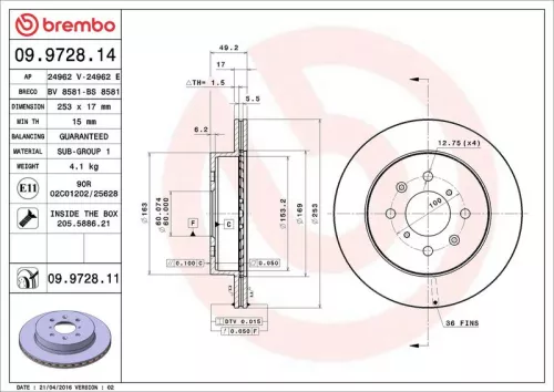 Remschijf BREMBO 09.9728.11)