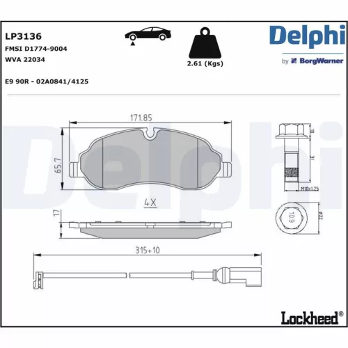 Remblokkenset, schijfrem DELPHI LP3136)