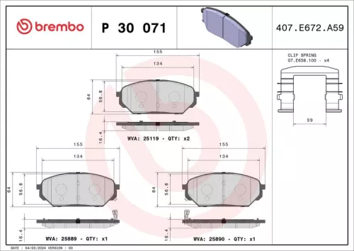 Remblokkenset, schijfrem BREMBO P 30 071)