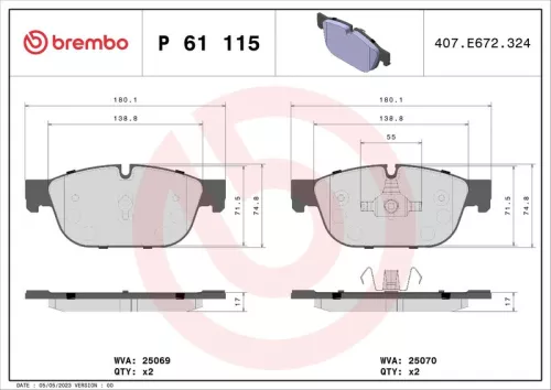 Remblokkenset, schijfrem BREMBO P 61 115)