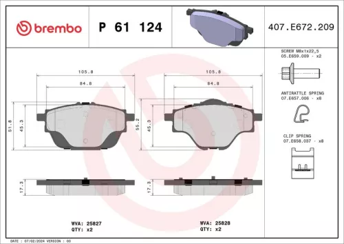 Remblokkenset, schijfrem BREMBO P 61 124)