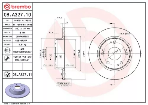 Remschijf BREMBO 08.A327.11)