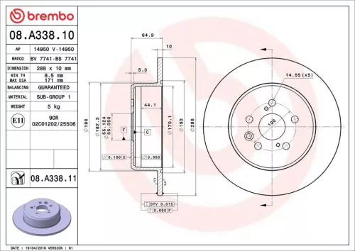 Remschijf BREMBO 08.A338.11)