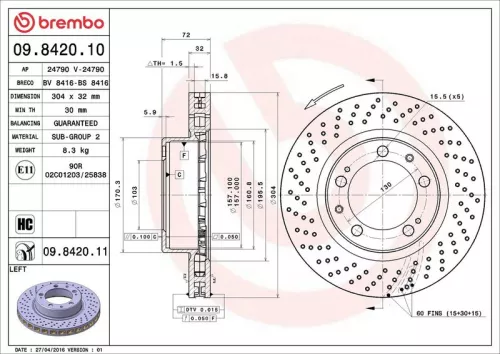 Remschijf BREMBO 09.8420.11)
