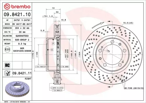Remschijf BREMBO 09.8421.11)