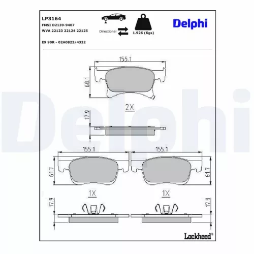 Remblokkenset, schijfrem DELPHI LP3164)