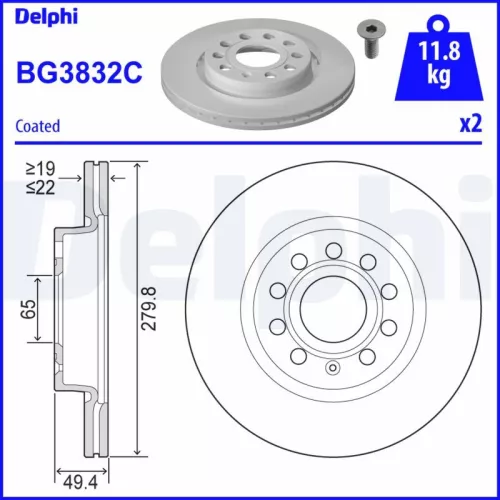 Brake Disc DELPHI BG3832C)