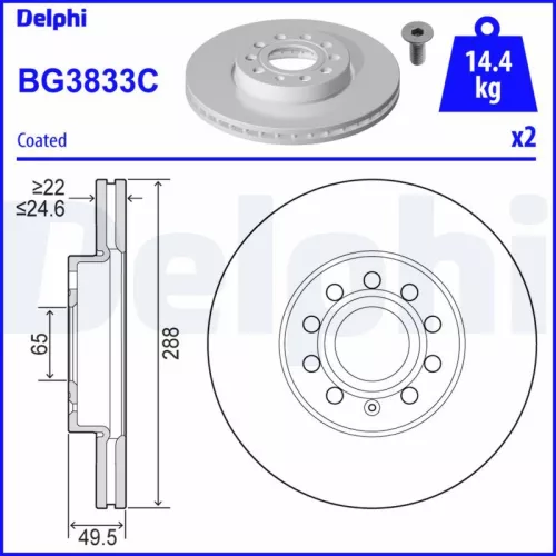 Brake Disc DELPHI BG3833C)