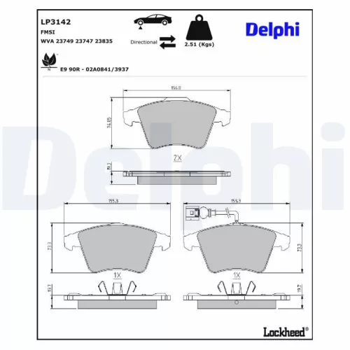 Remblokkenset, schijfrem DELPHI LP3142)