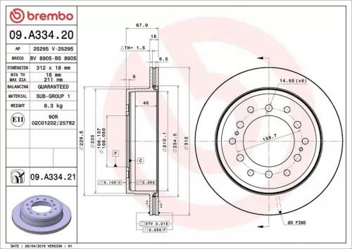 Remschijf BREMBO 09.A334.21)