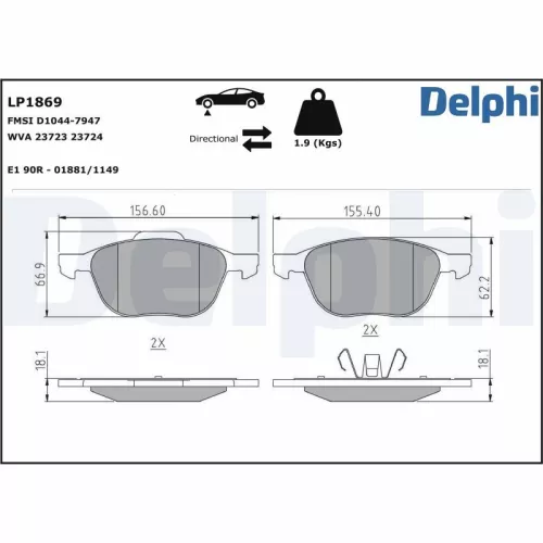 Brake Pad Set, disc brake DELPHI LP1869)