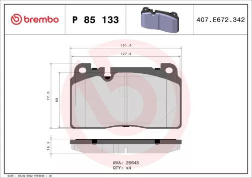 Remblokkenset, schijfrem BREMBO P 85 133)