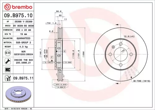 Brake Disc BREMBO 09.B975.11)