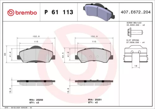Remblokkenset, schijfrem BREMBO P 61 113)