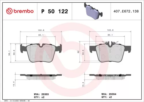 Remblokkenset, schijfrem BREMBO P 50 122)