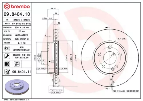 Remschijf BREMBO 09.8404.11)