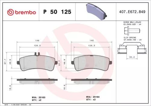 Remblokkenset, schijfrem BREMBO P 50 125)