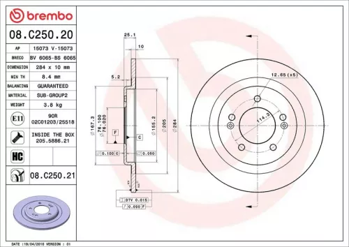 Remschijf BREMBO 08.C250.21)