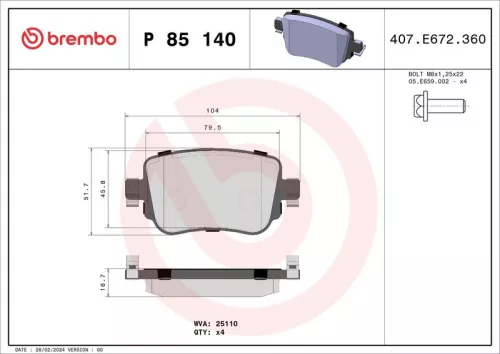 Remblokkenset, schijfrem BREMBO P 85 140)