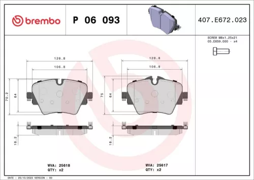 Remblokkenset, schijfrem BREMBO P 06 093)