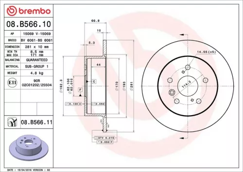 Remschijf BREMBO 08.B566.11)