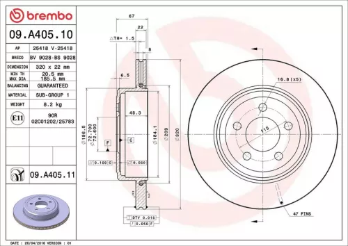 Remschijf BREMBO 09.A405.11)