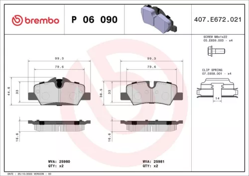 Remblokkenset, schijfrem BREMBO P 06 090)