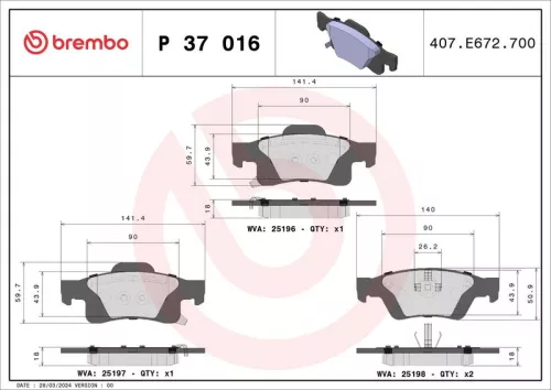 Remblokkenset, schijfrem BREMBO P 37 016)