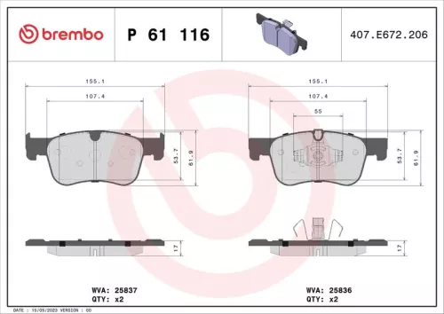 Remblokkenset, schijfrem BREMBO P 61 116)