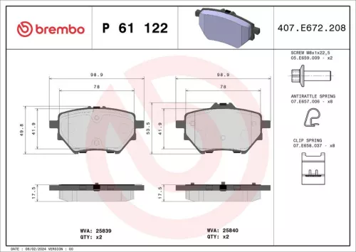 Brake Pad Set, disc brake BREMBO P 61 122)
