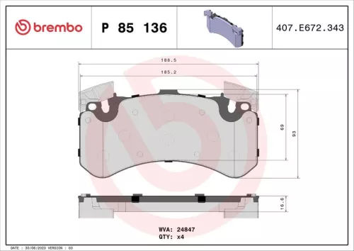 Remblokkenset, schijfrem BREMBO P 85 136)