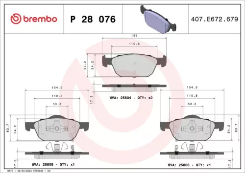 Remblokkenset, schijfrem BREMBO P 28 076)