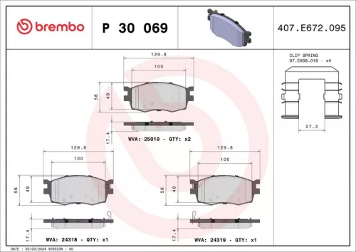 Remblokkenset, schijfrem BREMBO P 30 069)