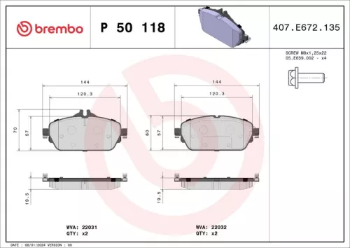 Remblokkenset, schijfrem BREMBO P 50 118)