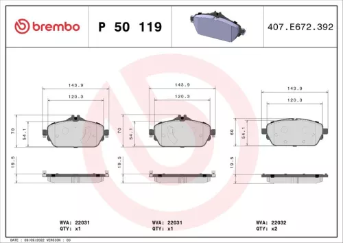 Remblokkenset, schijfrem BREMBO P 50 119)
